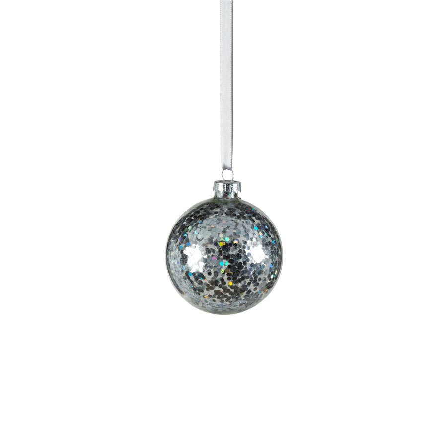 Confetti Glass Ball Ornament - Silver