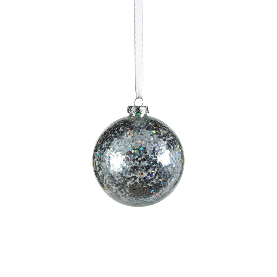 Confetti Glass Ball Ornament - Silver