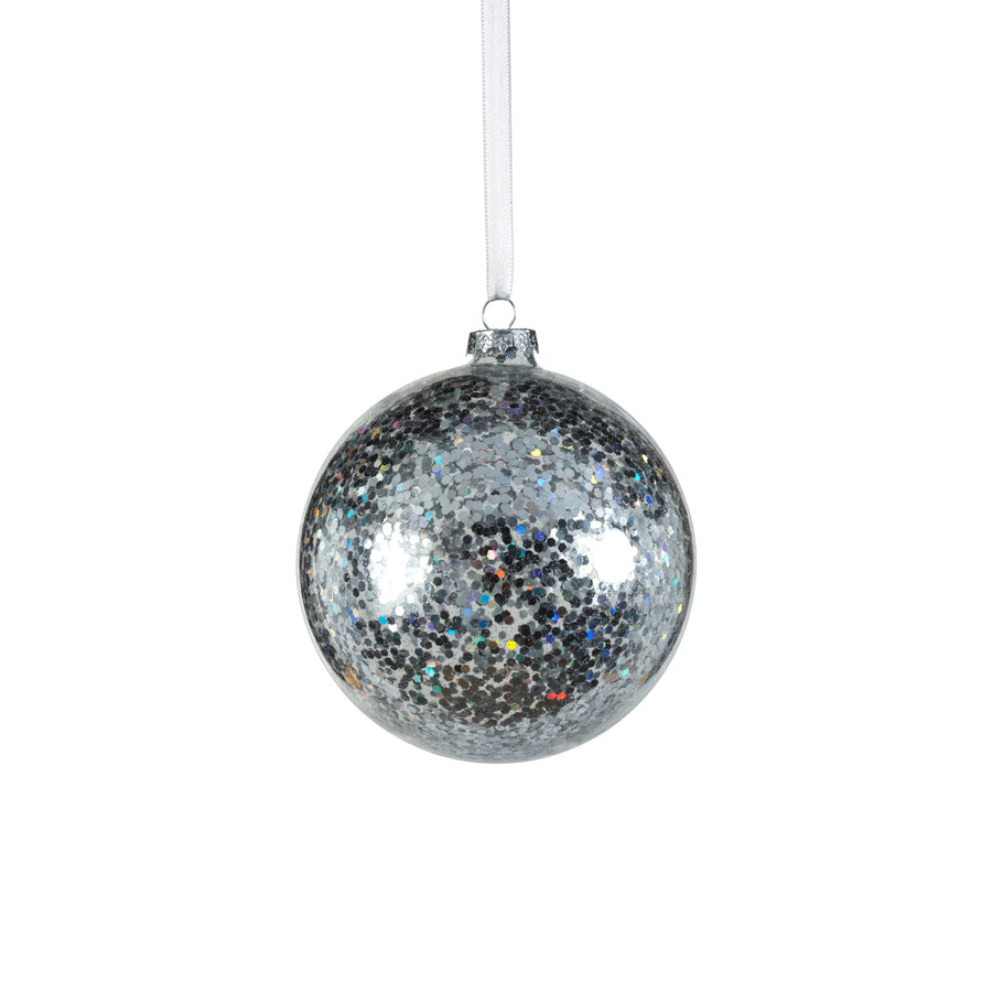 Confetti Glass Ball Ornament - Silver