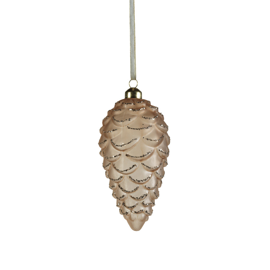 Frosted Glass Pine Cone w/ Glitter Trim Ornament display picture 1