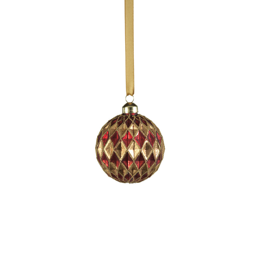 Harlequin Glass Ball Ornament - Red & Gold