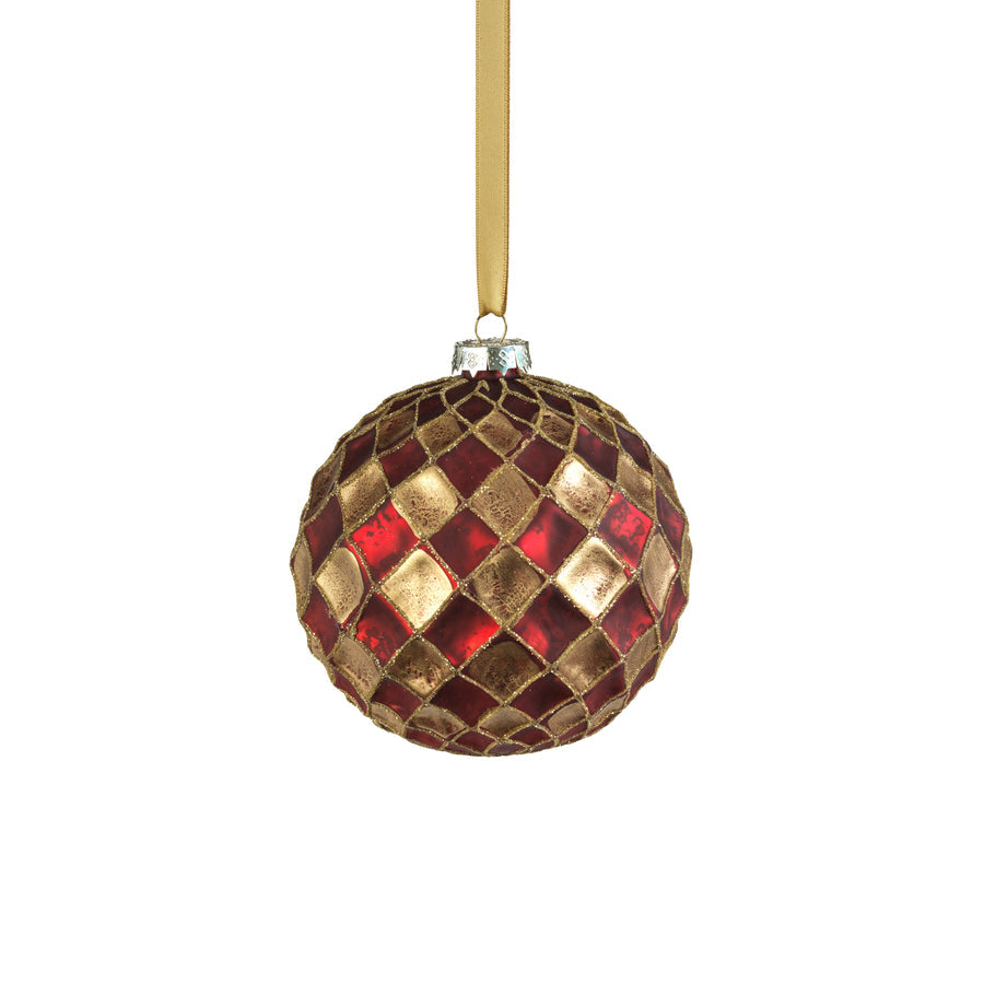 Harlequin Glass Ball Ornament - Red & Gold