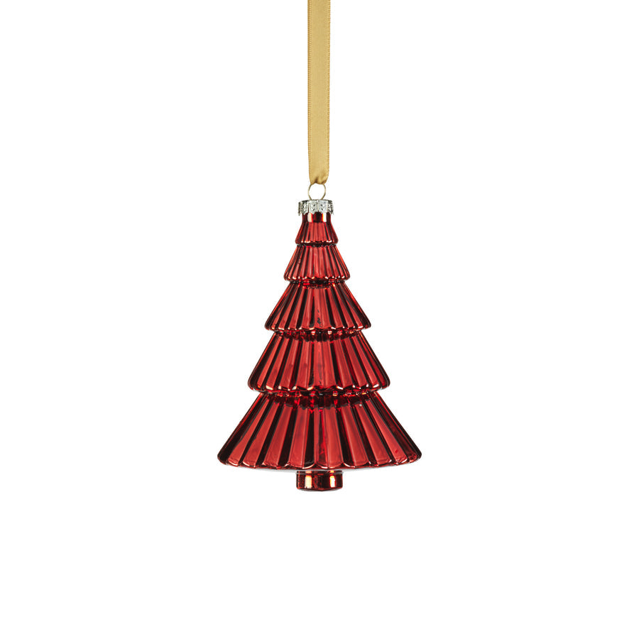 Glass Tree Ornament - Red - Set of 6