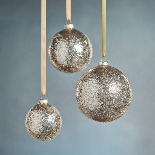 Golden Sugar Bead Glass Ball Ornament - Gold