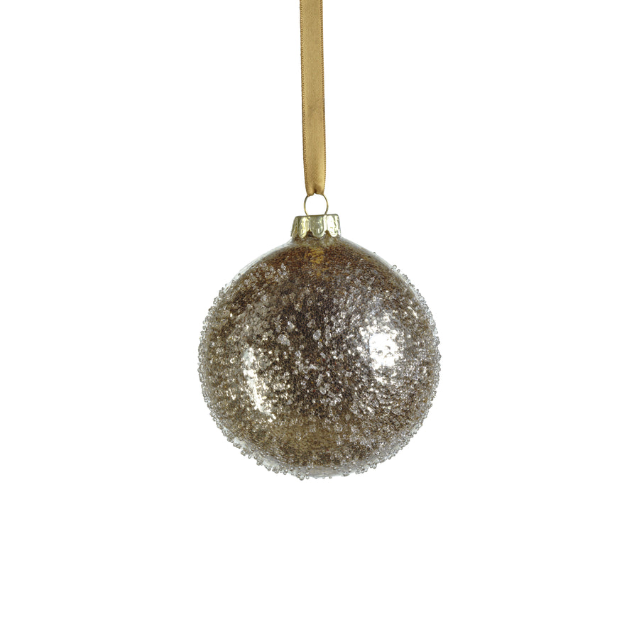 Golden Sugar Bead Glass Ball Ornament - Gold