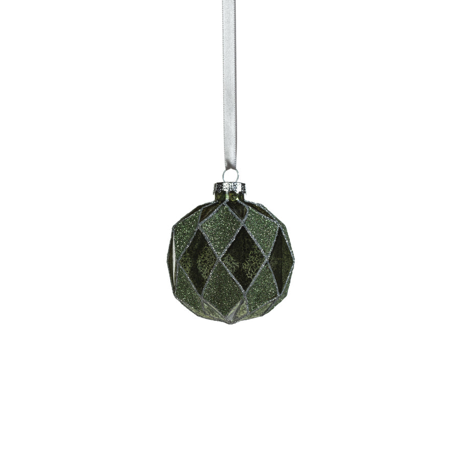 Harlequin Glass Ball Ornament - Tonal Green