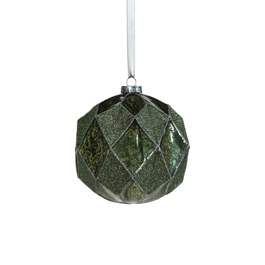 Harlequin Glass Ball Ornament - Tonal Green