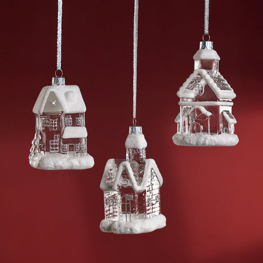 Set of 3 Assorted Glass House Ornaments