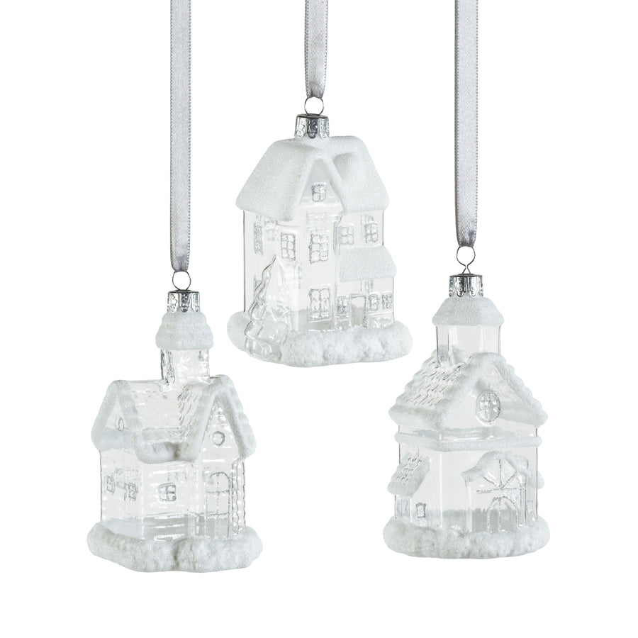 Set of 3 Assorted Glass House Ornaments