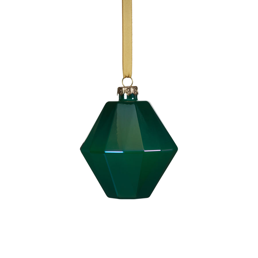 Faceted Glass Ornament - Green Luster