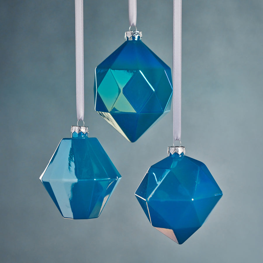 Faceted Glass Ornament - Blue Luster