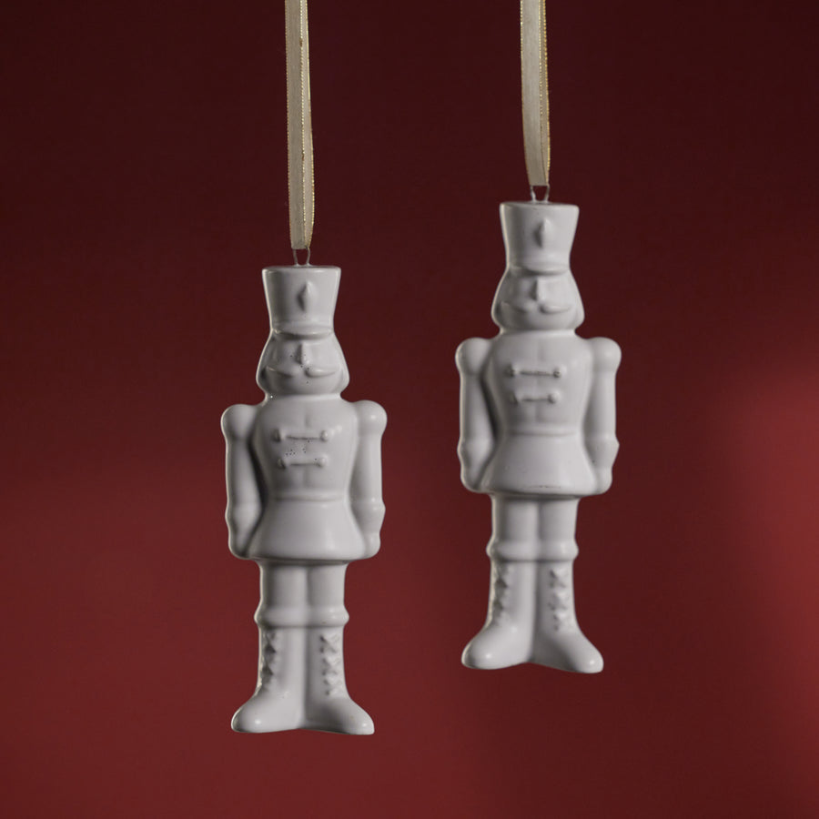 Ceramic Nutcracker Ornament - Matte White - Set of 4