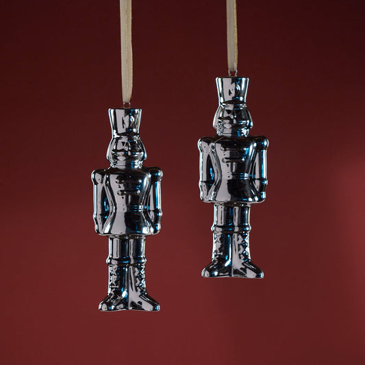 Ceramic Nutcracker Ornament - Silver - Set of 4