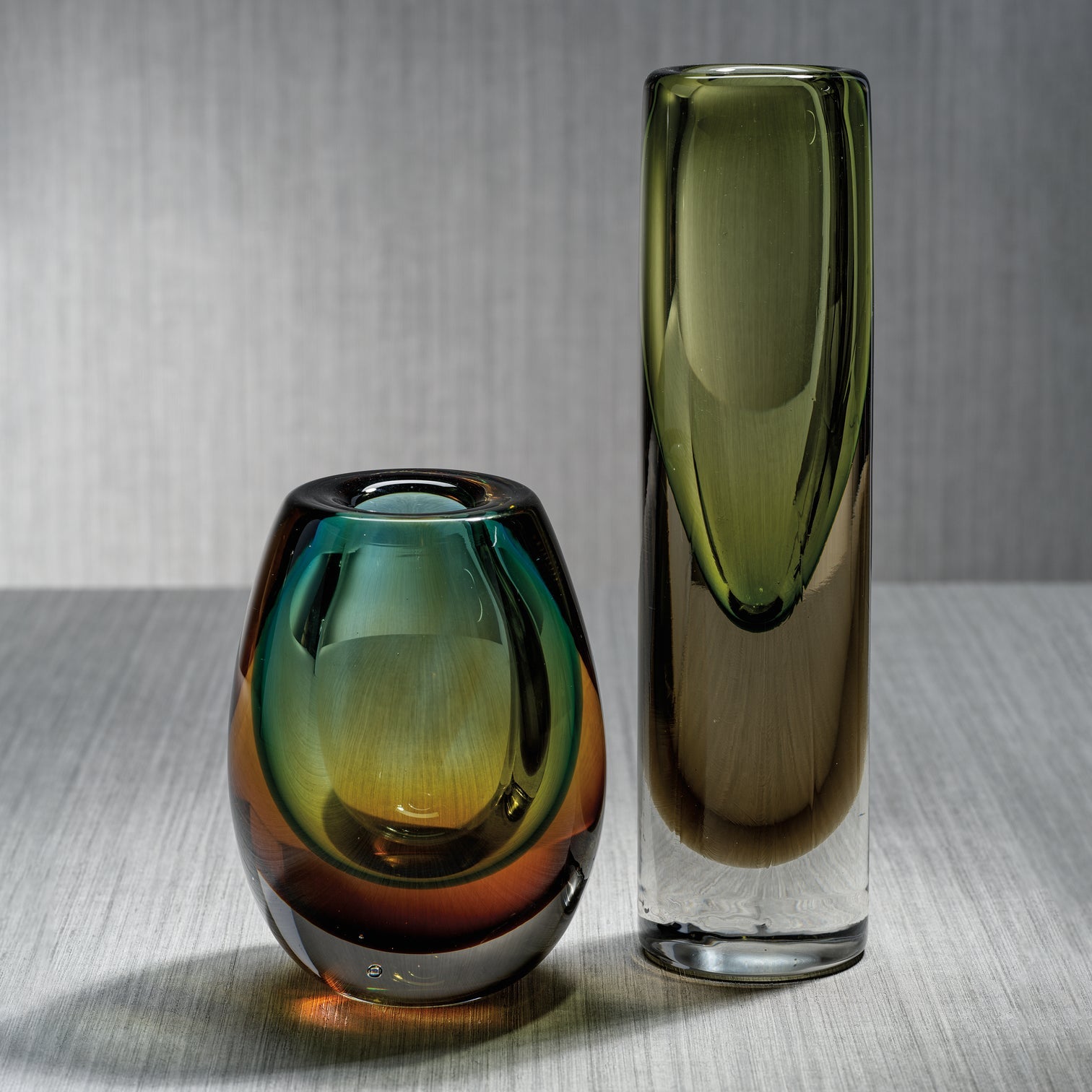 Glass Cylinder Vase - Amber & Green