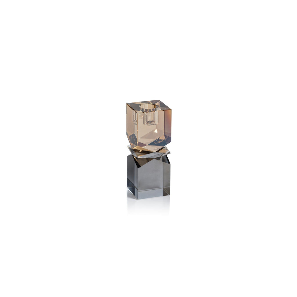 Vienna Two-Tone Crystal Candle Holder - Smoke & Gold - Candle Accessories by Carlyle Avenue
