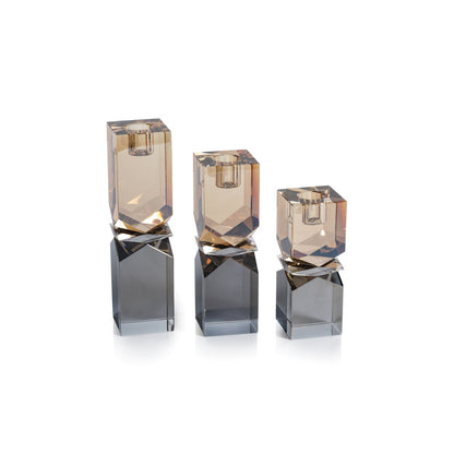 Vienna Two-Tone Crystal Candle Holder - Smoke & Gold - Candle Accessories by Carlyle Avenue