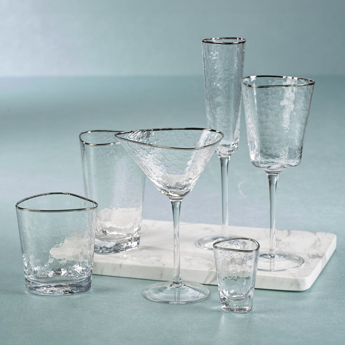 Triangular Stemware Aperitivo Triangular Glass - Clear w/ Platinum Rim – CARLYLE AVENUE