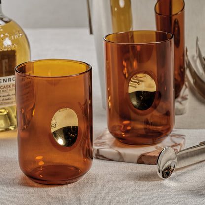 Aperitivo Tumbler with Gold Accent - Desert Amber - Set of 4 - Glassware by Carlyle Avenue