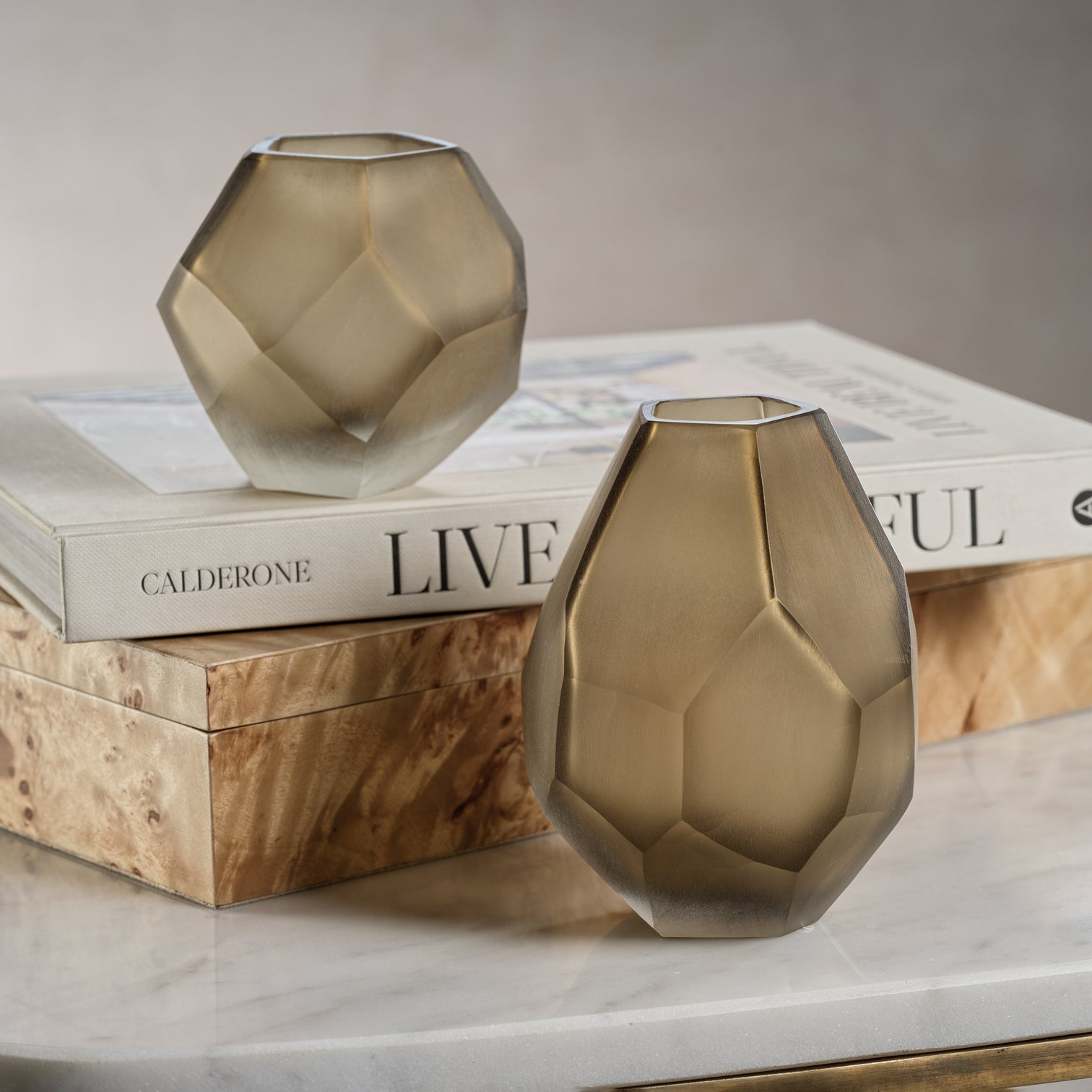 Faceted Frosted Taupe Vase