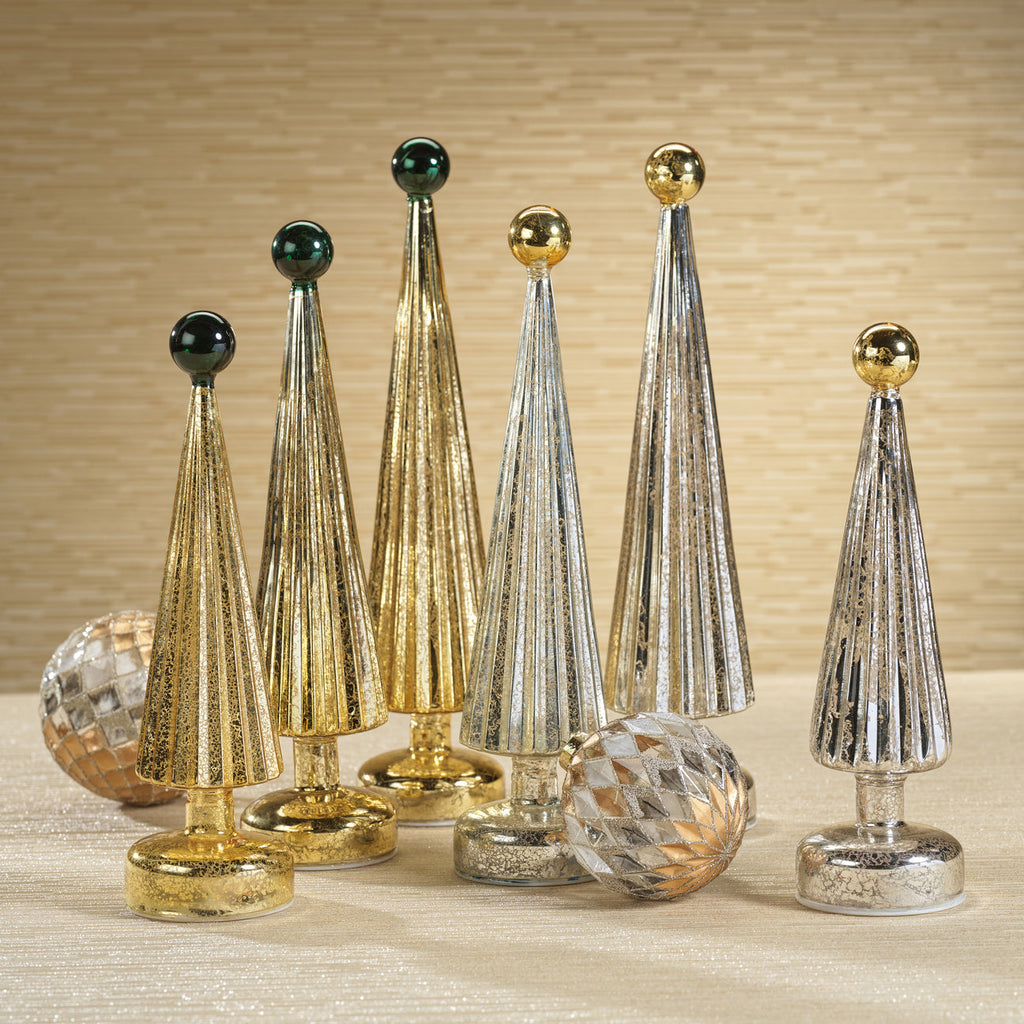 LED Tree with Globe Finial - Silver with Gold - Holiday Decor by Carlyle Avenue