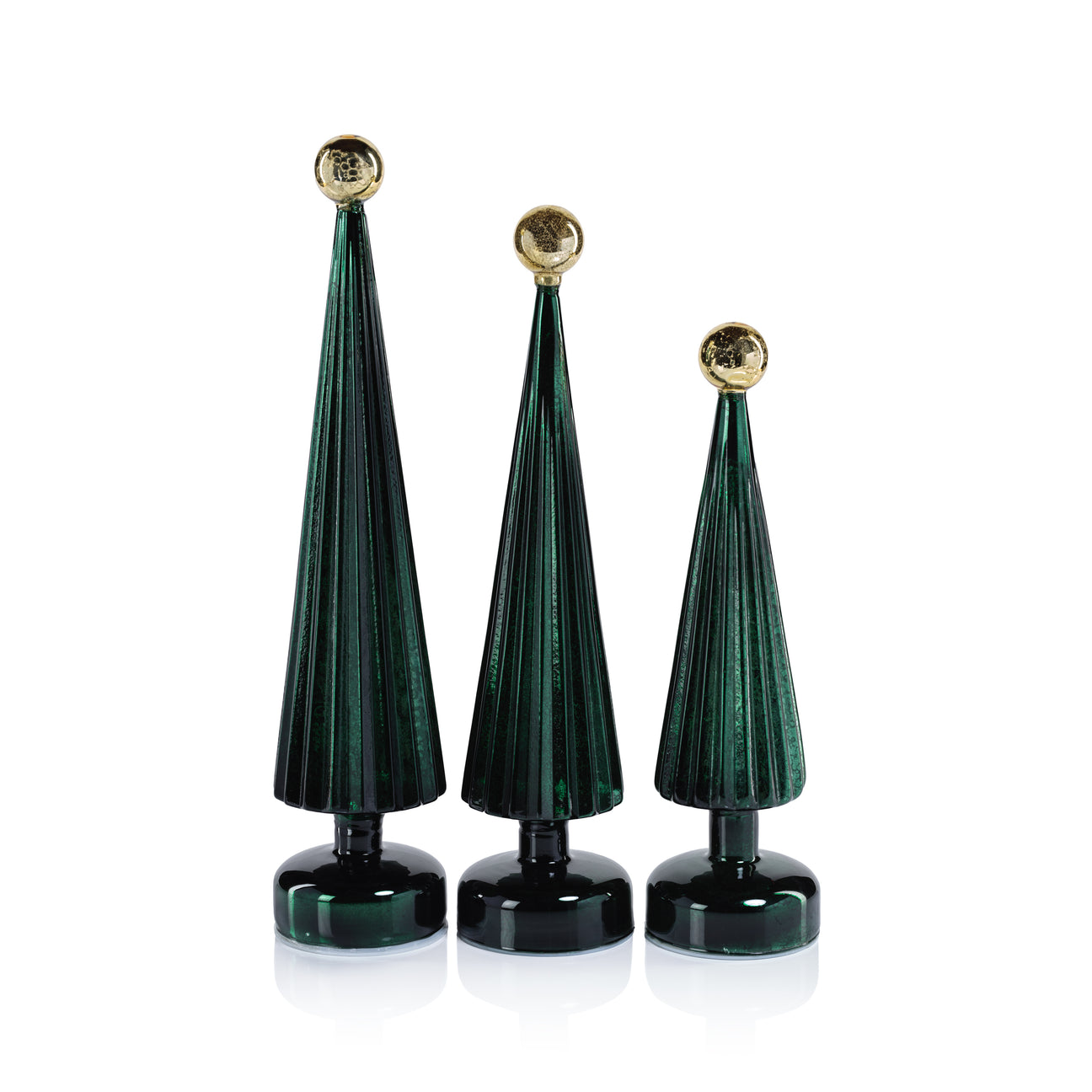 LED Tree with Globe Finial - Green w/ Gold