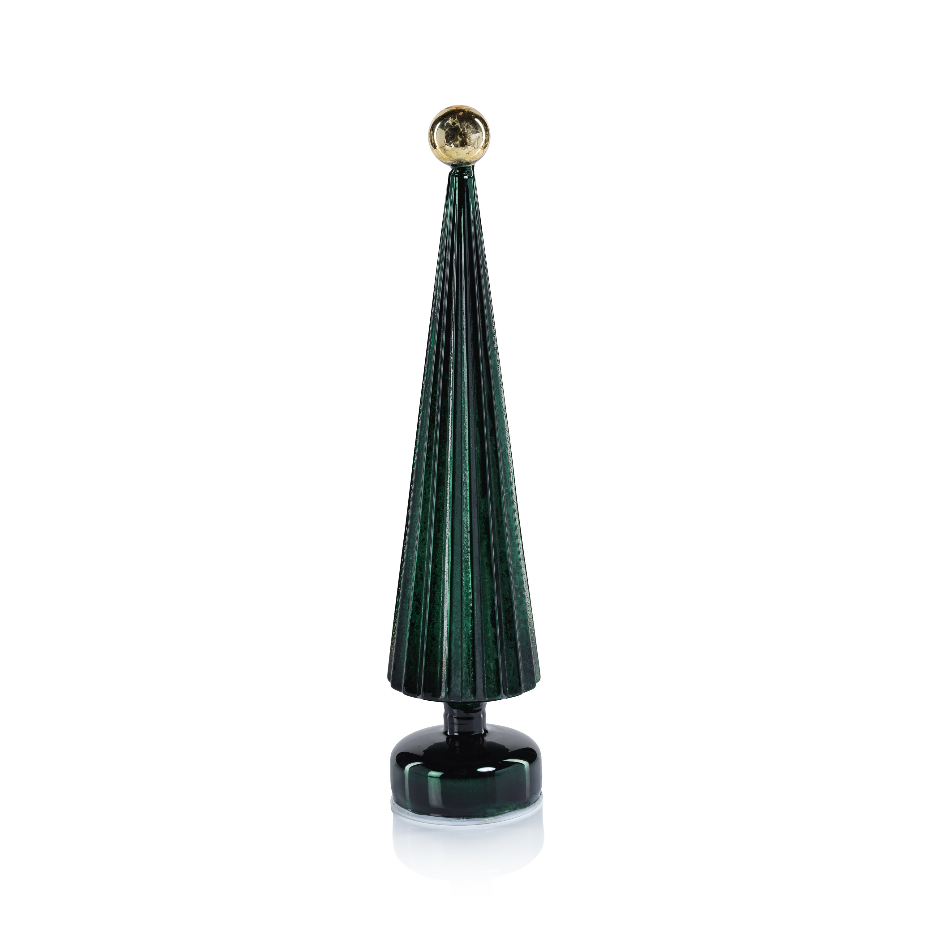 LED Tree with Globe Finial - Green w/ Gold