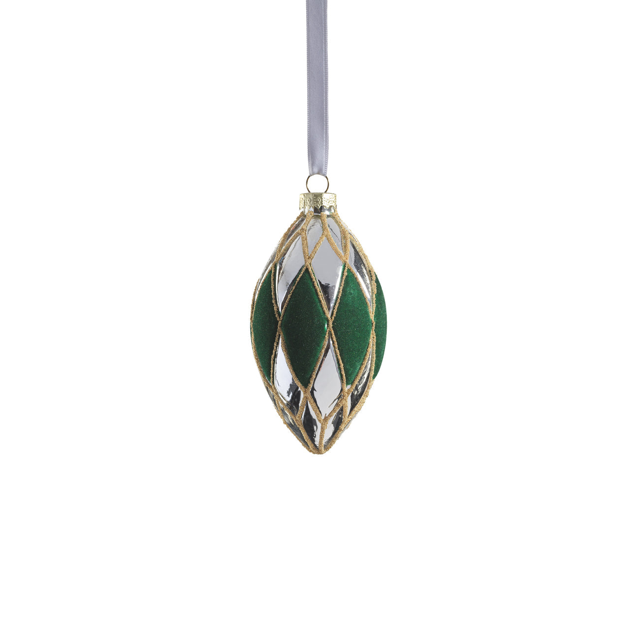 Venetian Verde Glass Ornament - Silver and Green