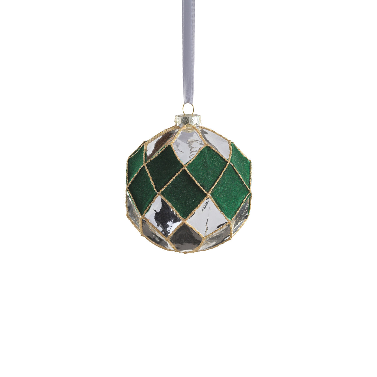 Venetian Verde Glass Ornament - Silver and Green