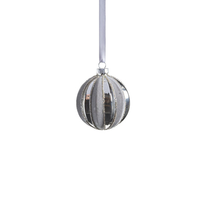 Shiny Silver Glass Ornament with Gray Flock Pattern - Holiday Ornaments by Carlyle Avenue