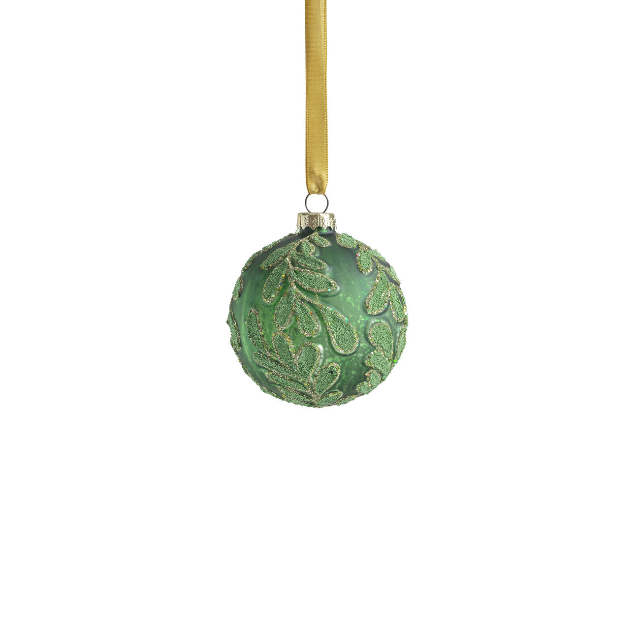 Beaded Leaf Pattern on Matt Green Embossed Glass Ornament - Ornaments by Carlyle Avenue