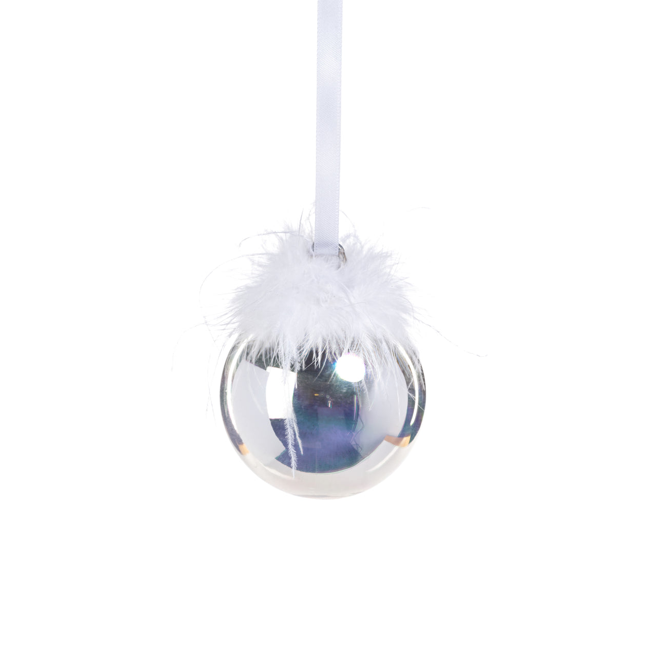 Silver Luster Ornament Ball with Feather Design