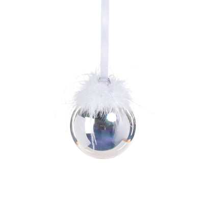 Silver Luster Ornament Ball with Feather Design (Single) - Ornaments by Carlyle Avenue