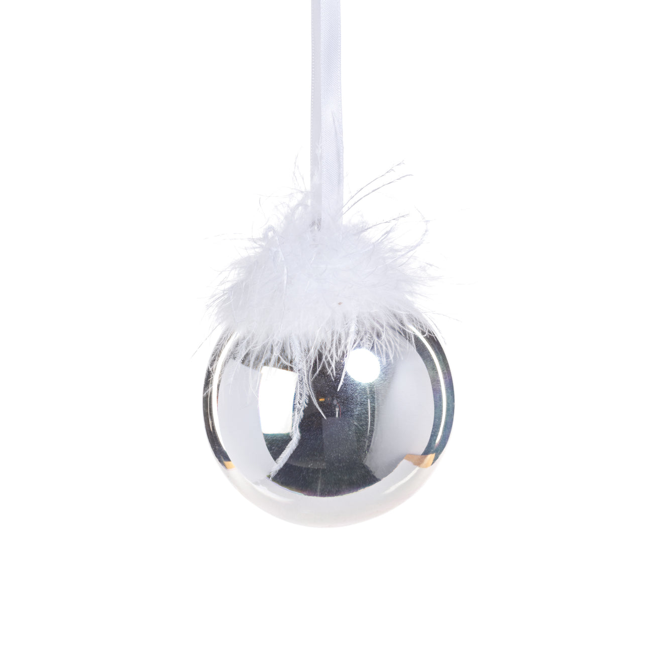 Silver Luster Ornament Ball with Feather Design