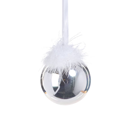 Silver Luster Ornament Ball with Feather Design (Single) - Ornaments by Carlyle Avenue