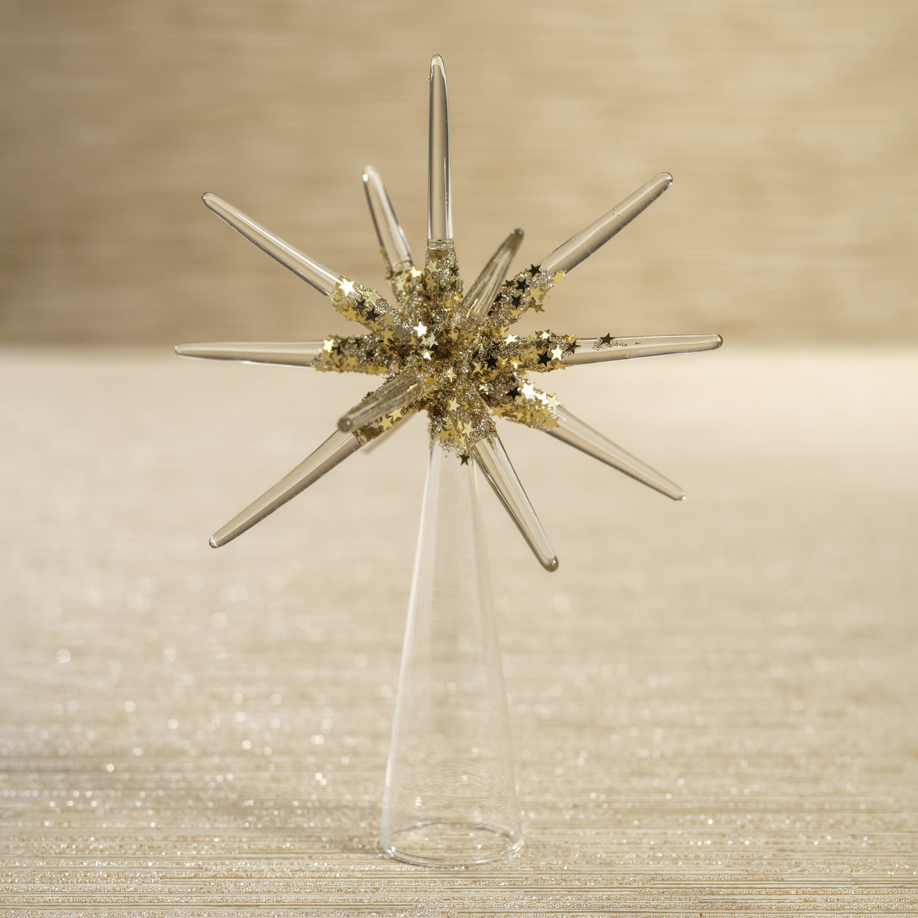 Starburst Glass Tree Topper - Clear and Gold