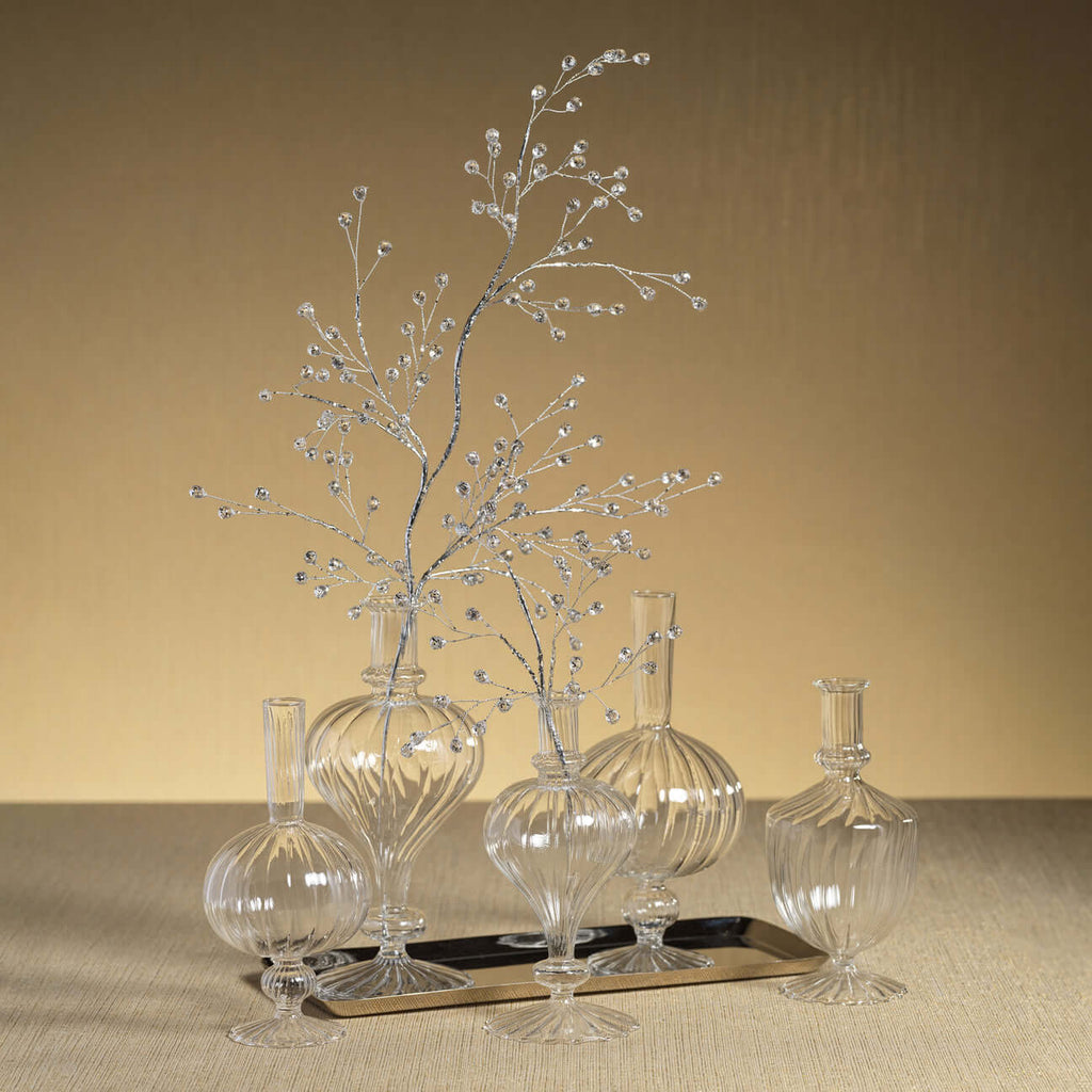 Beaded Glass Berry Pick - Clear & Silver - Holiday Decor by Carlyle Avenue