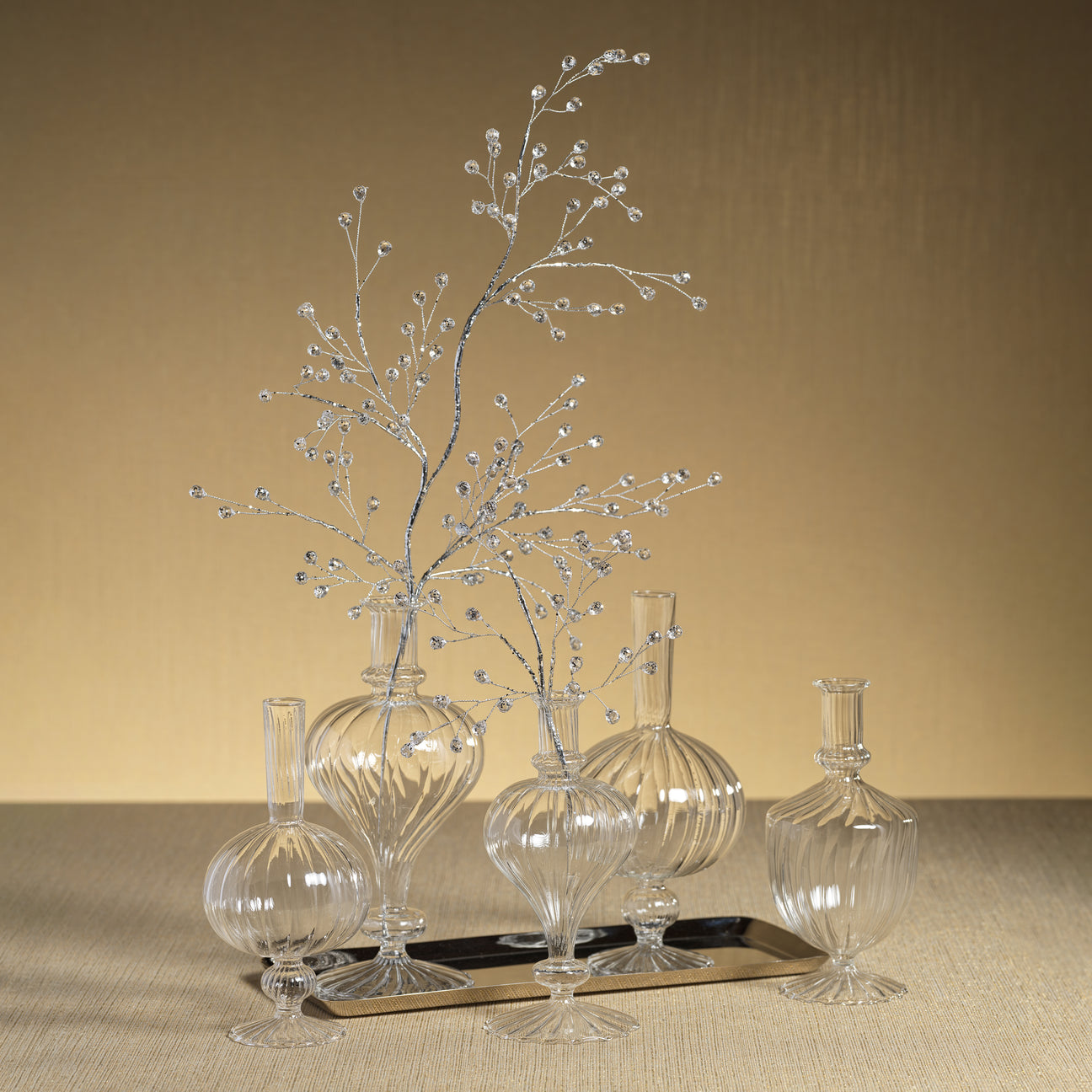 Beaded Glass Berry Pick - Clear & Silver - Holiday Decor by Carlyle Avenue