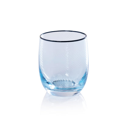 Sicilian Swirl Glassware with Colored Rim - Aqua & Navy - Serveware by Carlyle Avenue