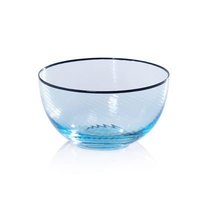 Sicilian Swirl Glassware with Colored Rim - Aqua & Navy - Serveware by Carlyle Avenue