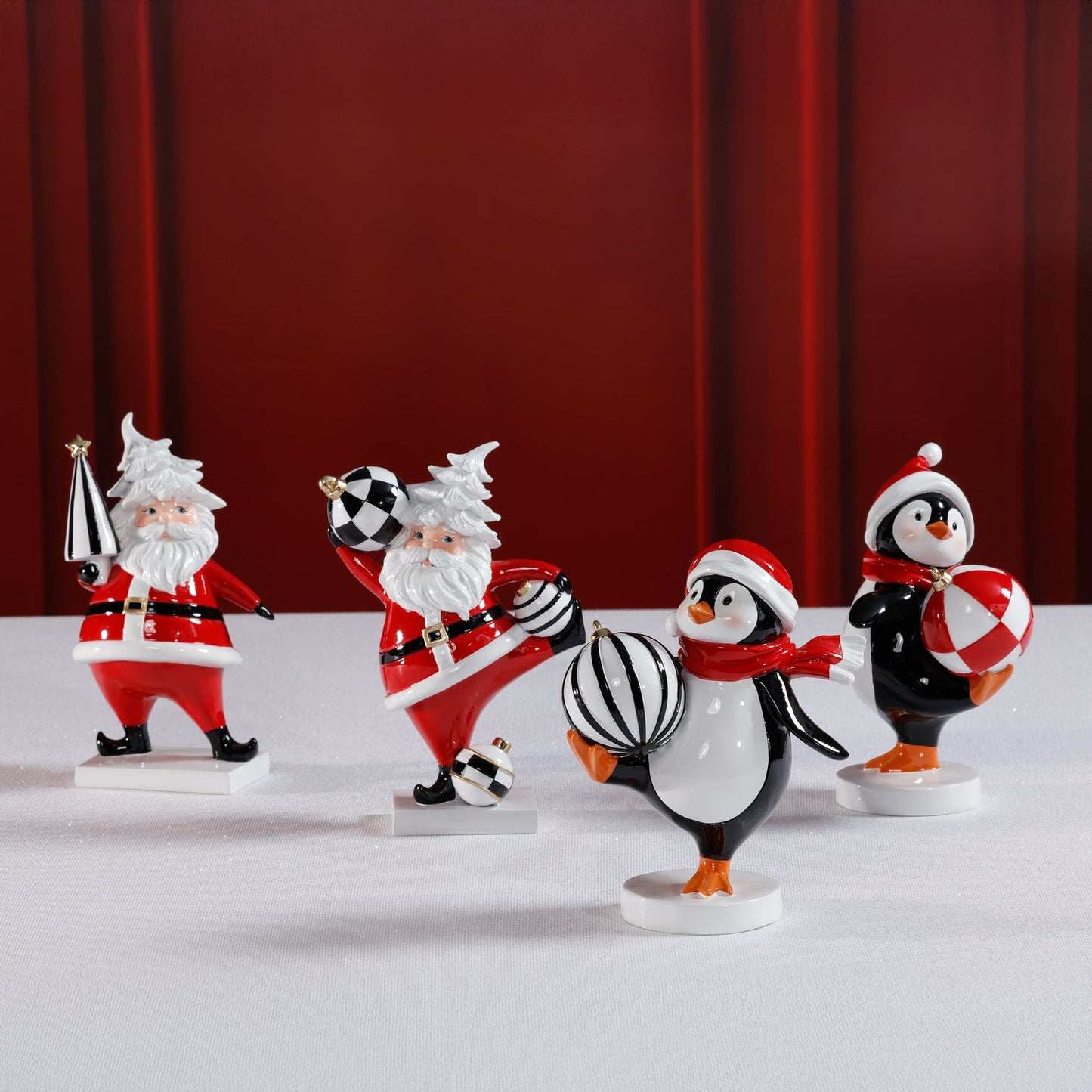 The Festive Four - 4 Assorted Pieces - Santa & Penguin - Christmas Decor by Carlyle Avenue