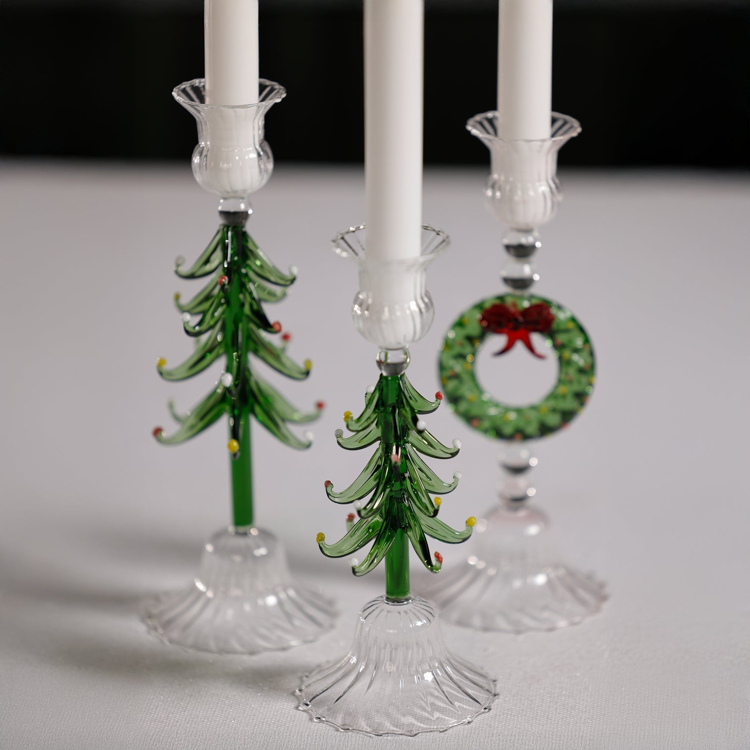 Holiday Icon Candle Holder - Clear & Green - Candle Holders by Carlyle Avenue