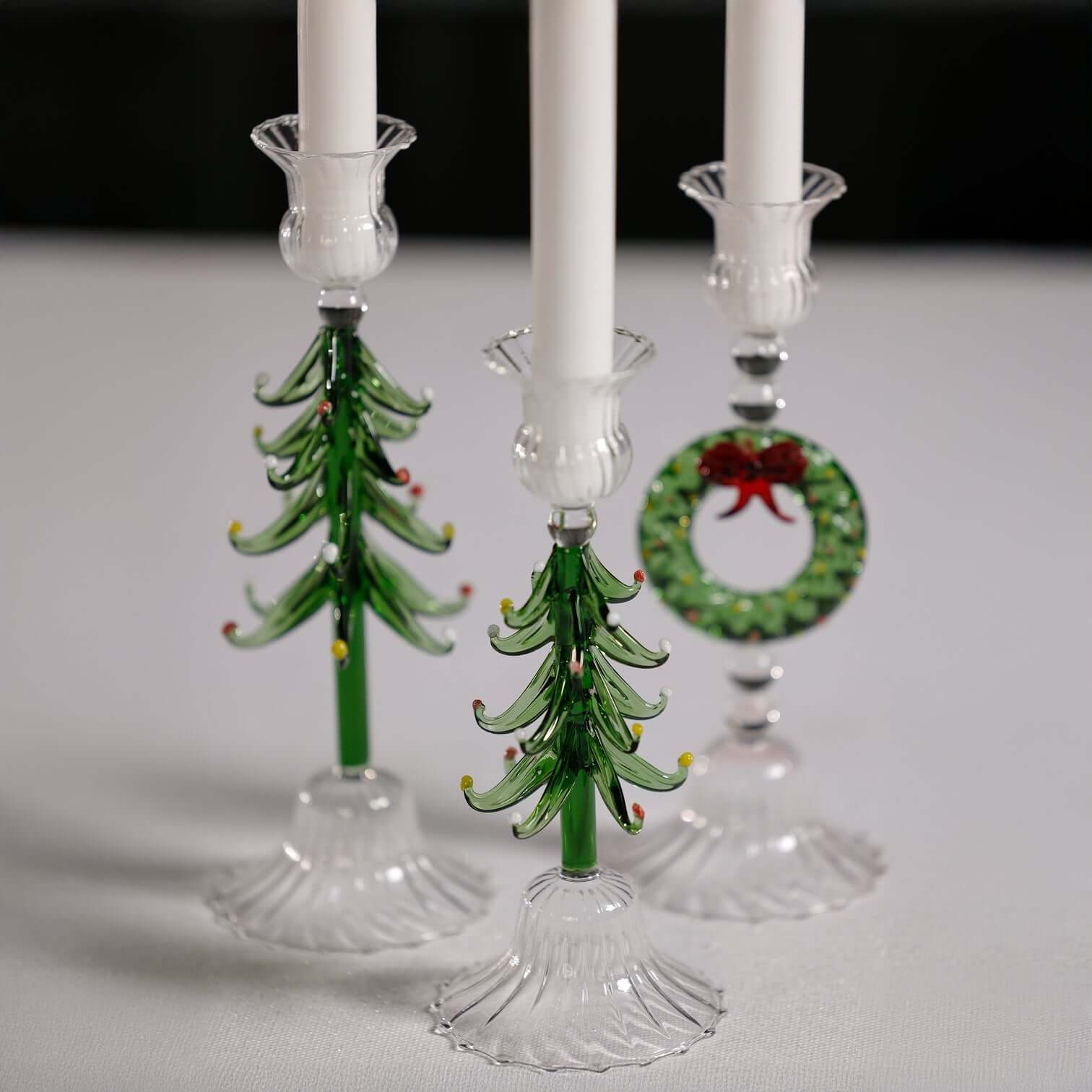 Holiday Icon Candle Holder - Clear & Green - Set of 4 - Candle Holders by Carlyle Avenue