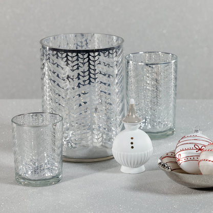 Laser Etched Metallic LED Hurricane - Silver - Candle Holders by Carlyle Avenue