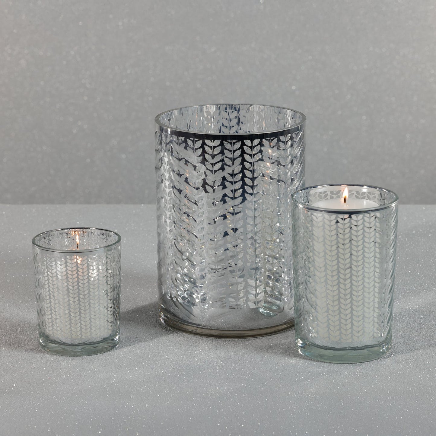 Laser Etched Metallic LED Hurricane - Silver - Candle Holders by Carlyle Avenue