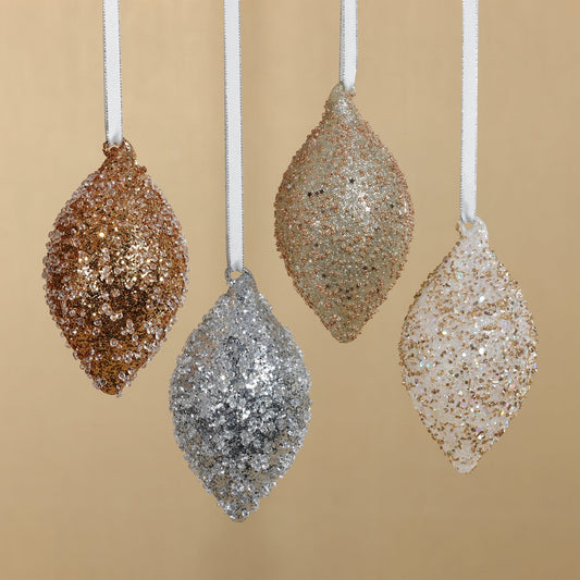 Beaded Teardrop Glass Ornament - Set of 4 Assorted - Christmas Ornaments by Carlyle Avenue