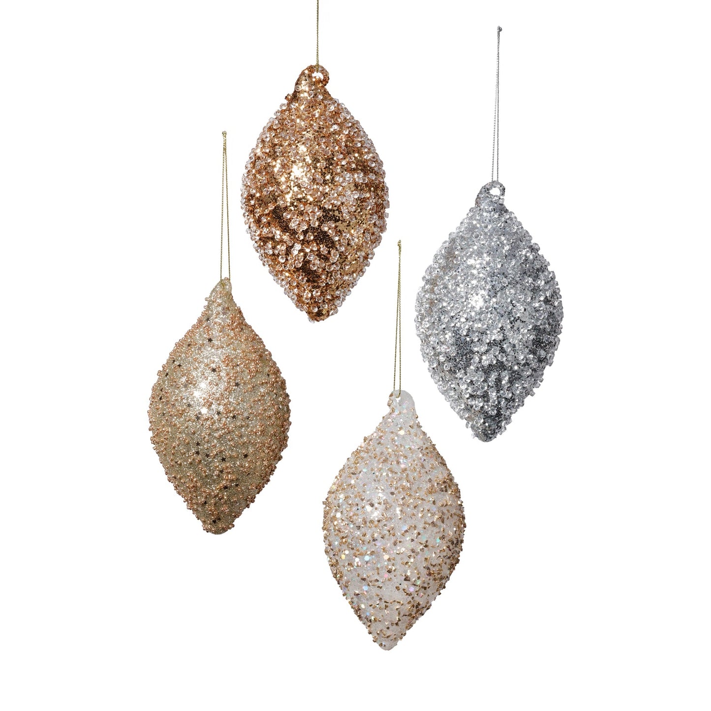 Beaded Teardrop Glass Ornament - Set of 4 Assorted - Christmas Ornaments by Carlyle Avenue