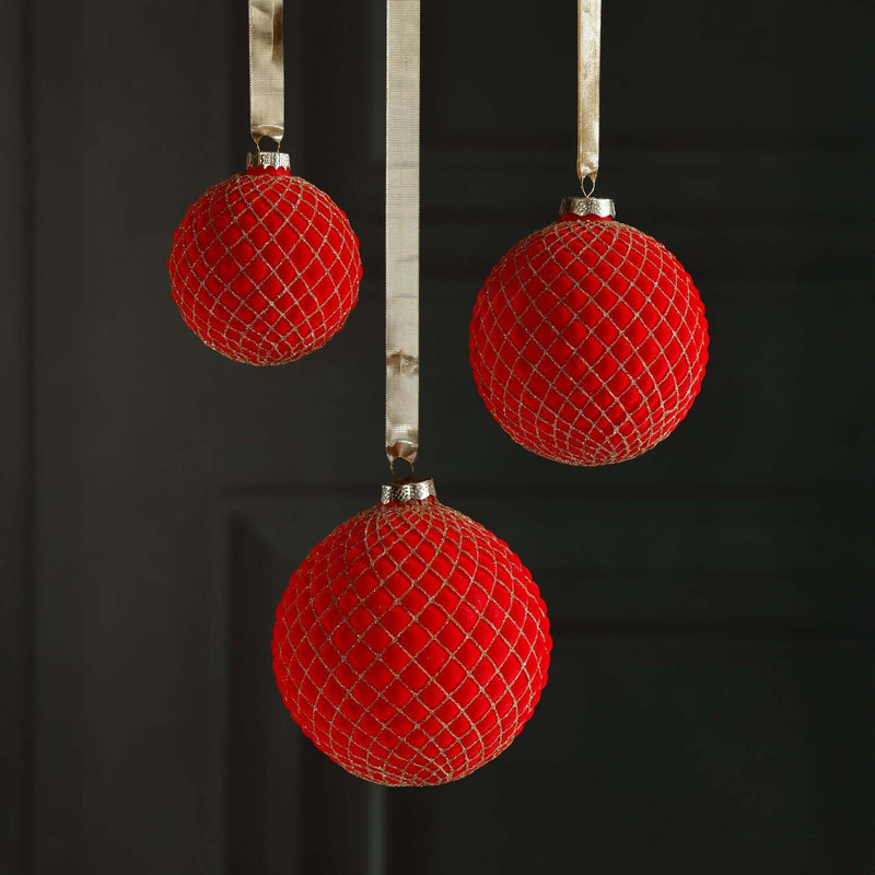 Red Flocked Glass Ball Ornament with Gold Glitter - Ornaments by Carlyle Avenue