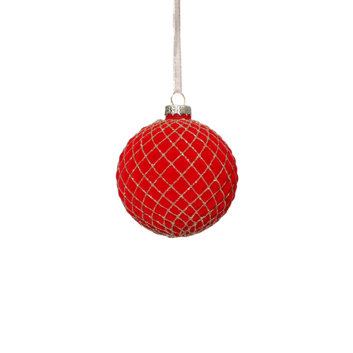 Red Flocked Glass Ball Ornament with Gold Glitter - Ornaments by Carlyle Avenue
