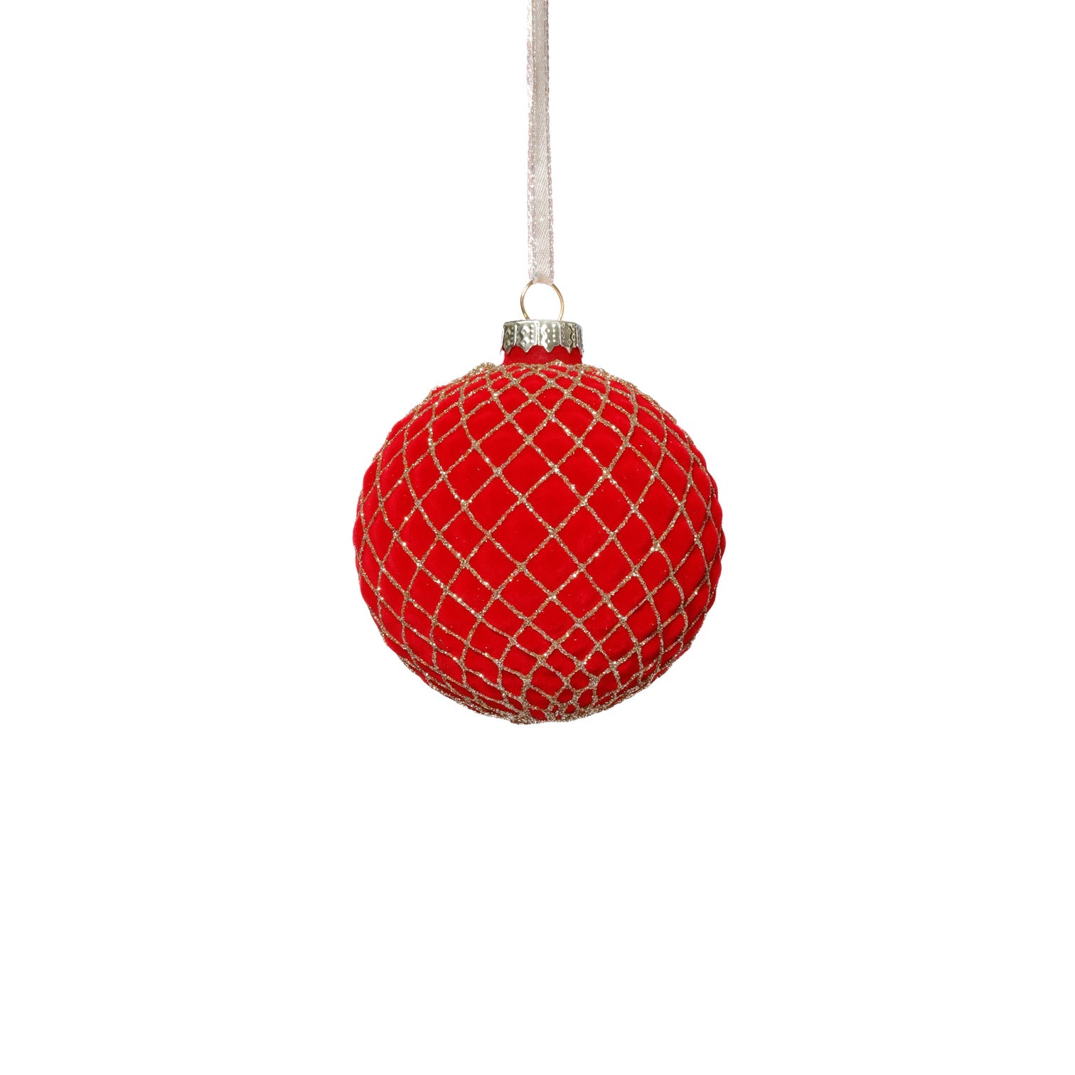 Red Flocked Glass Ball Ornament with Gold Glitter - Ornaments by Carlyle Avenue