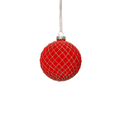 Red Flocked Glass Ball Ornament with Gold Glitter - Ornaments by Carlyle Avenue